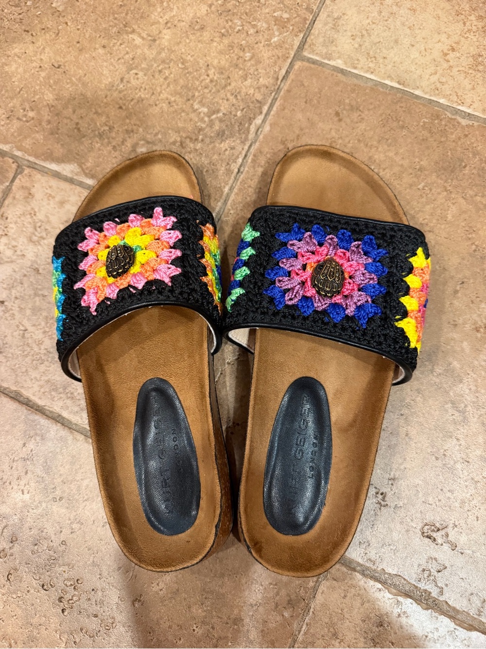 Kurt Geiger London Ozark Slide Multicolor Crochet Floral Sandals